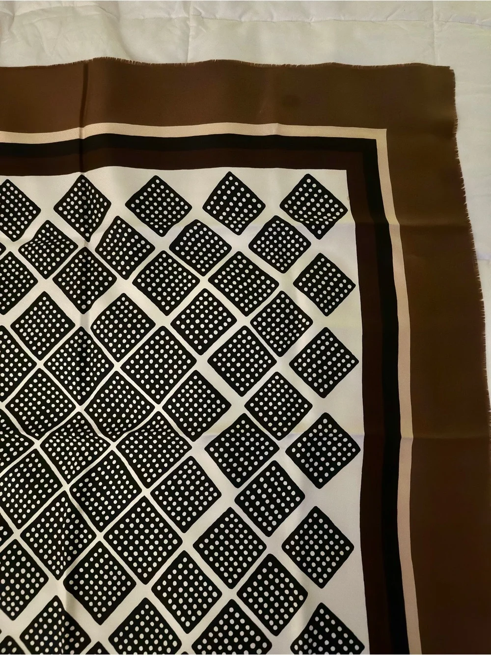 Vintage Yves Saint Laurent Signed Square Scarf Brown Geometric Designer Parisian